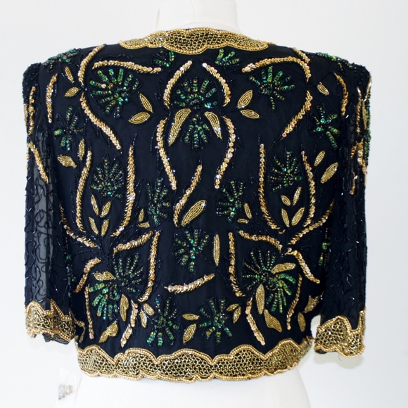 JASDEE Vintage Bolero Jacket Hand Work Bead & Sequin On Silk Style 3041 - Picture 2 of 2